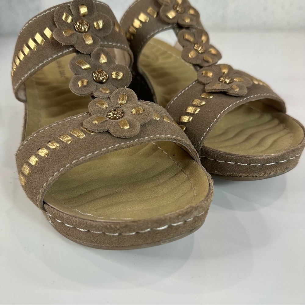 DAVID TATE sandal 8M gold embellishments SLIP ON gold light brown tan 8 NEW - Picture 4 of 9